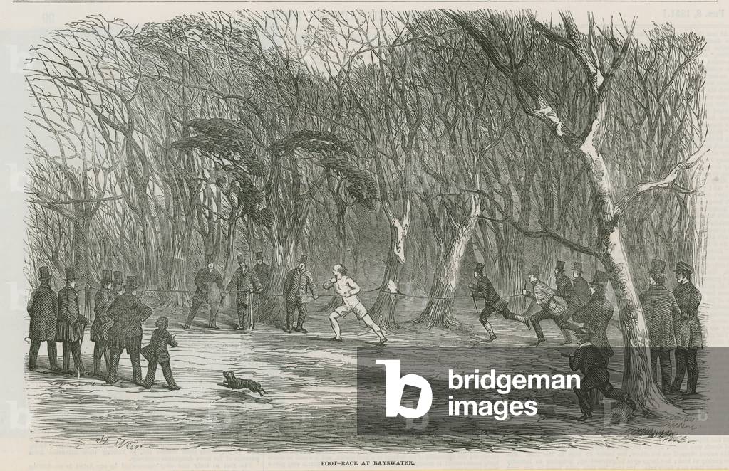 Foot race at Bayswater, London (engraving)