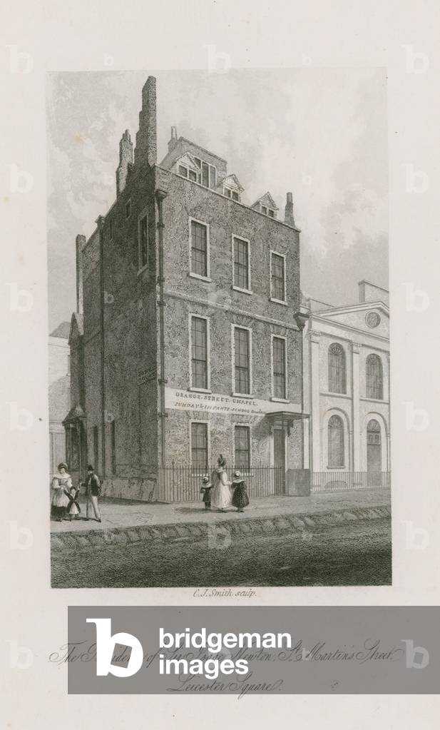 The residence of Sir Isaac Newton, St Martin's Street, Leicester Square London (engraving)