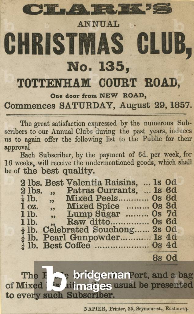 Advertisement for Clark's annual Christmas Club (engraving)