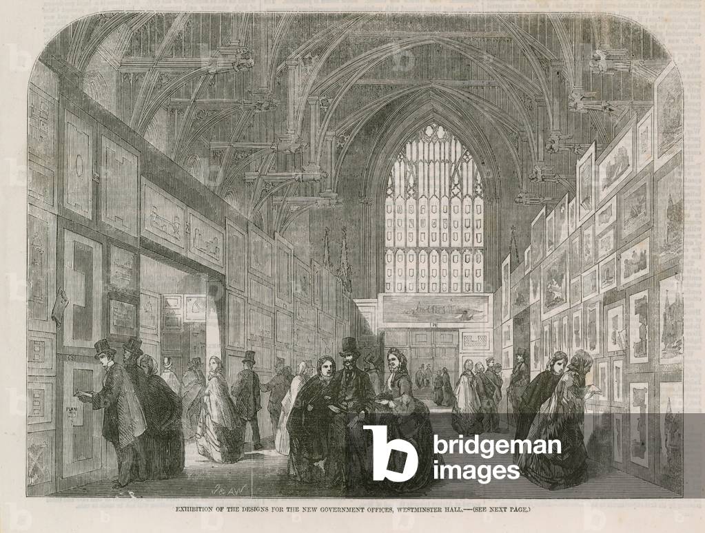 Exhibition of the designs for the new Government offices (engraving)