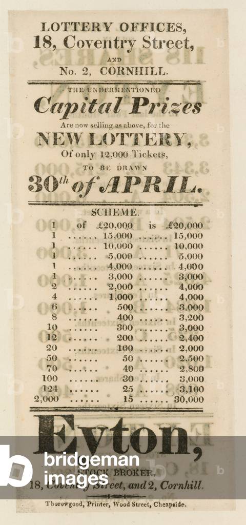 Advertisement for state lottery (engraving)