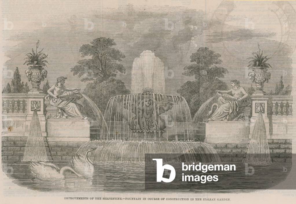 Improvements of the Serpentine - Fountain in course of construction in the Italian Garden (engraving)