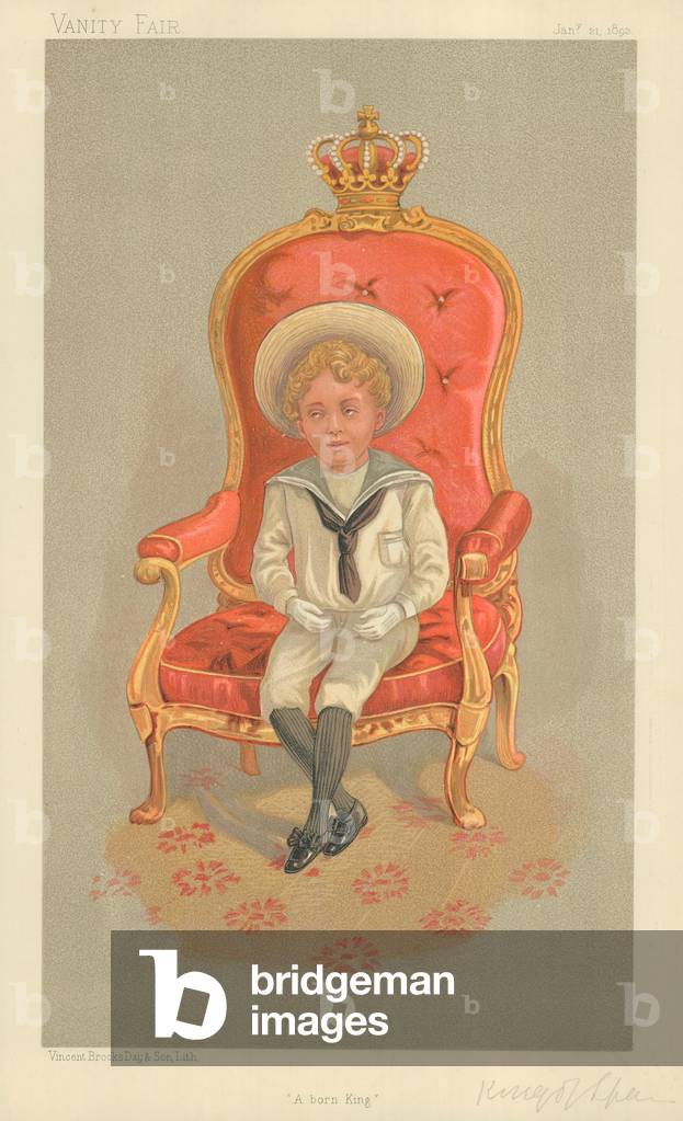 Alphonso VIII, the King of Spain, A Born King, 21 January 1893, Vanity Fair cartoon (colour litho)