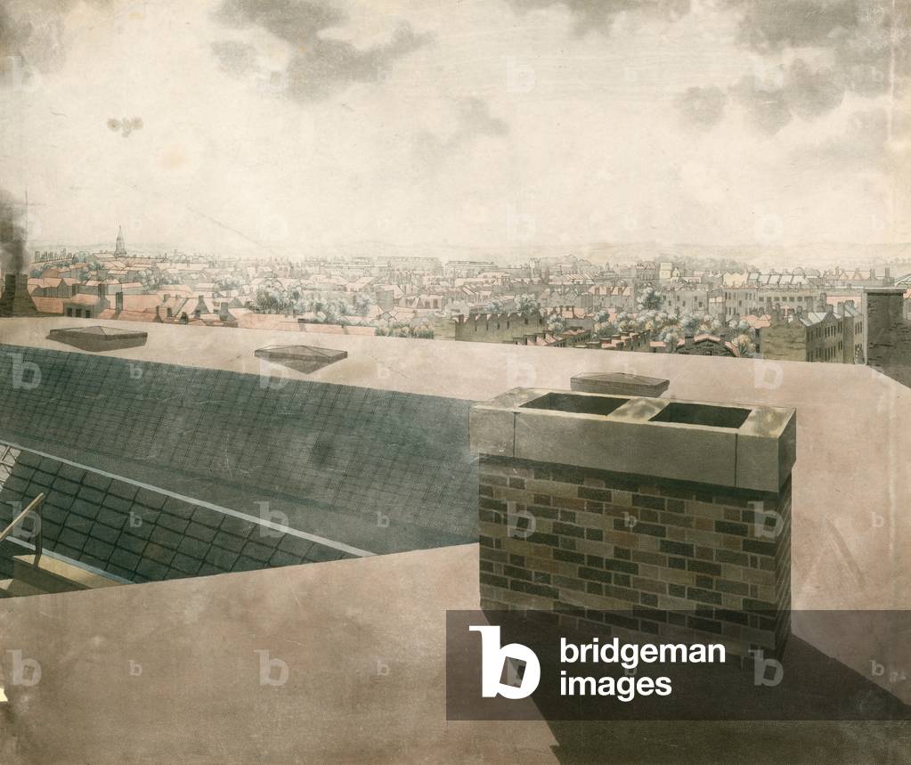 Rooftop view of London (coloured engraving)