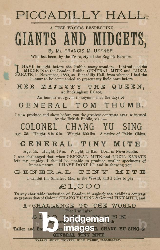 Advertisement for Giants and Midgets (engraving)