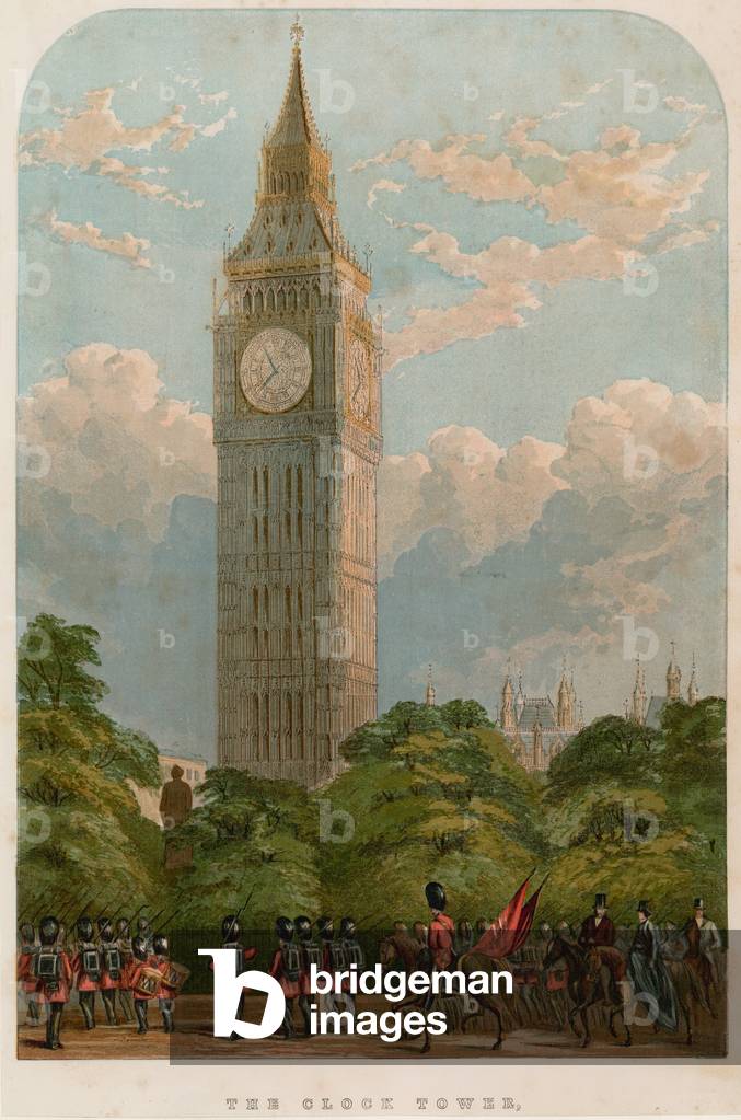The Clock Tower, Westminster, London (colour litho)