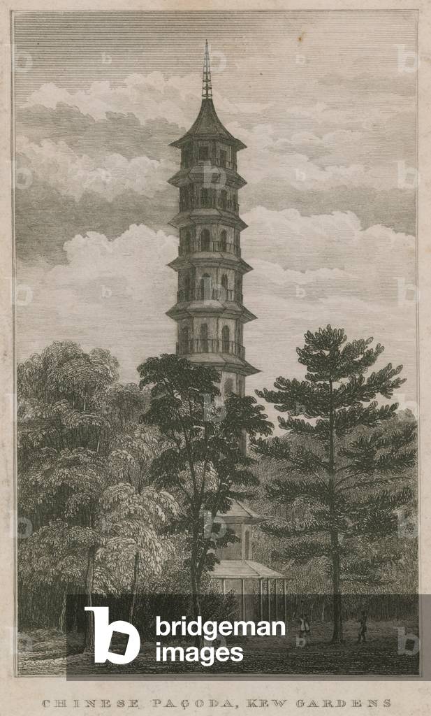 Chinese Gardens, Kew Gardens, London (engraving)