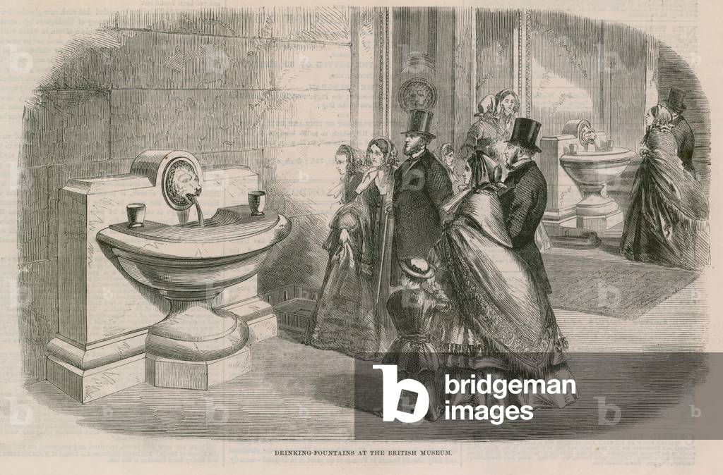 Drinking fountain at the British Museum (engraving)