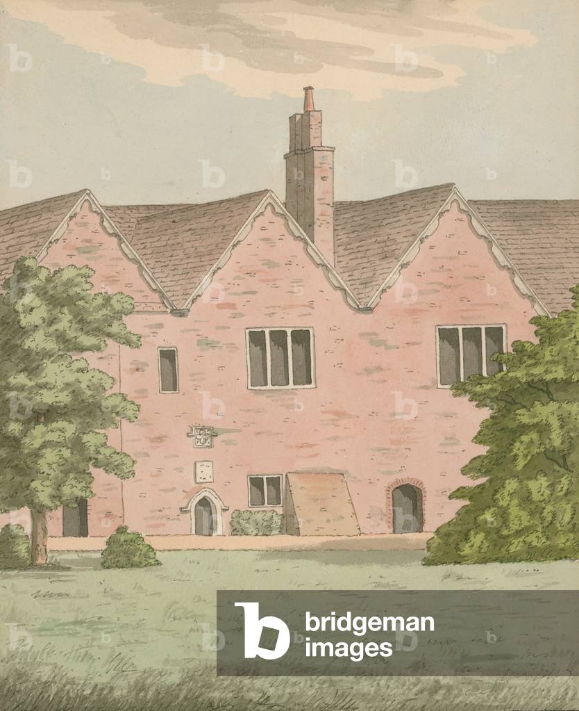 Part of the Bishop's Palace at Fulham, London (coloured engraving)