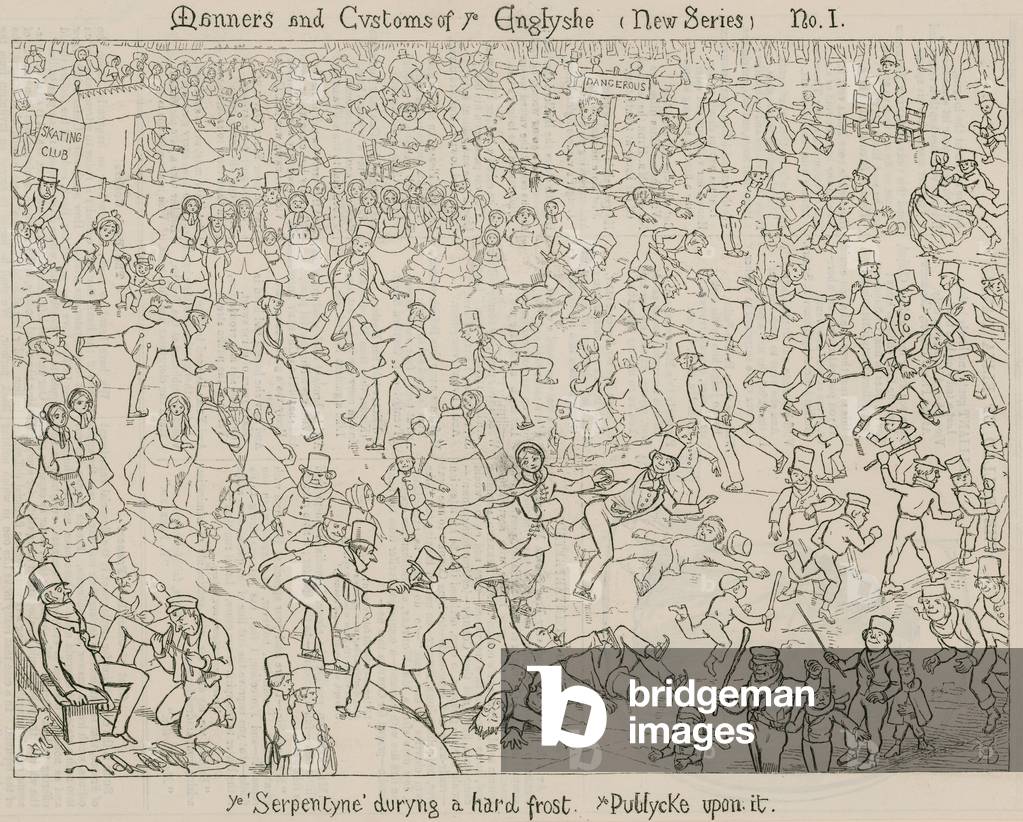 The Serpentine, Hyde Park, London, during a hard frost (engraving)