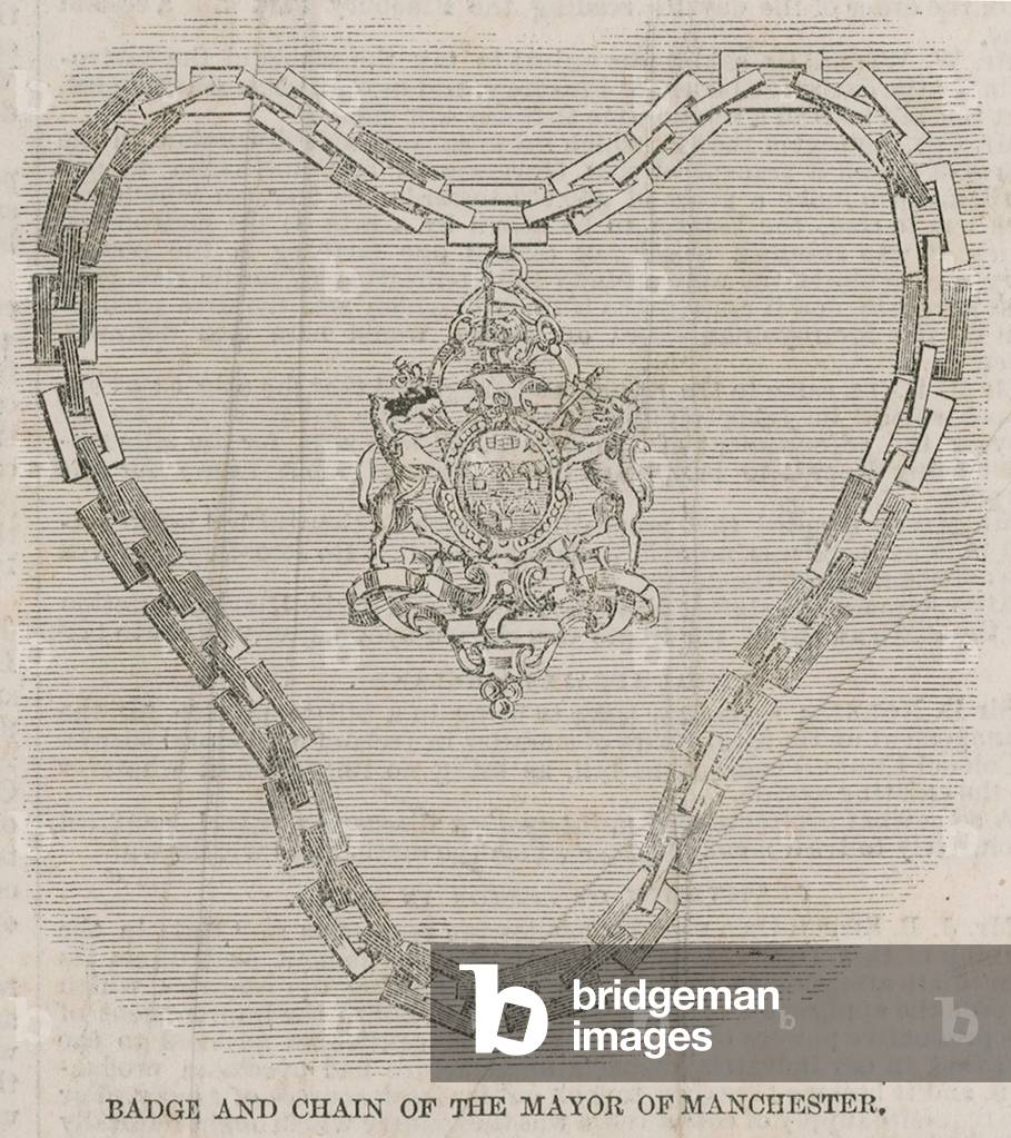 Badge and chain of the Mayor of Manchester (engraving)