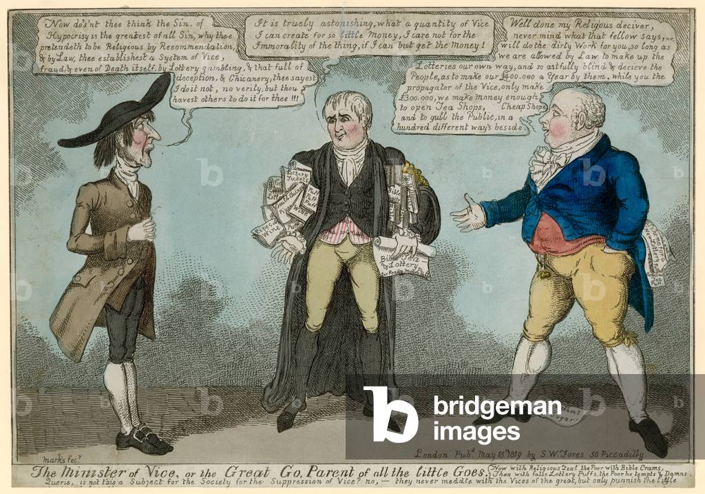 The Minister of Vice (coloured engraving)