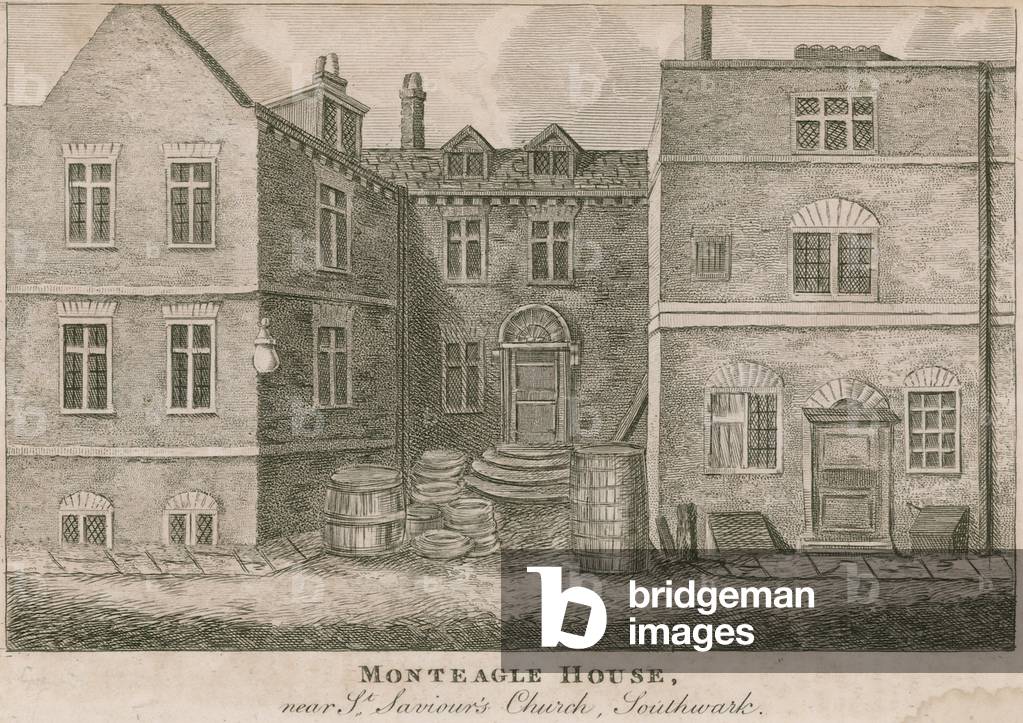 Monteagle House, near St Saviour's Church, Southwark, London (engraving)
