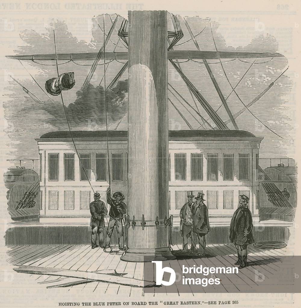 Hoisting the Blue Peter on board the Great Eastern (engraving)