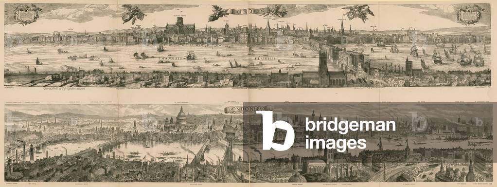 Two views of London: 1616 and 1890 (engraving)