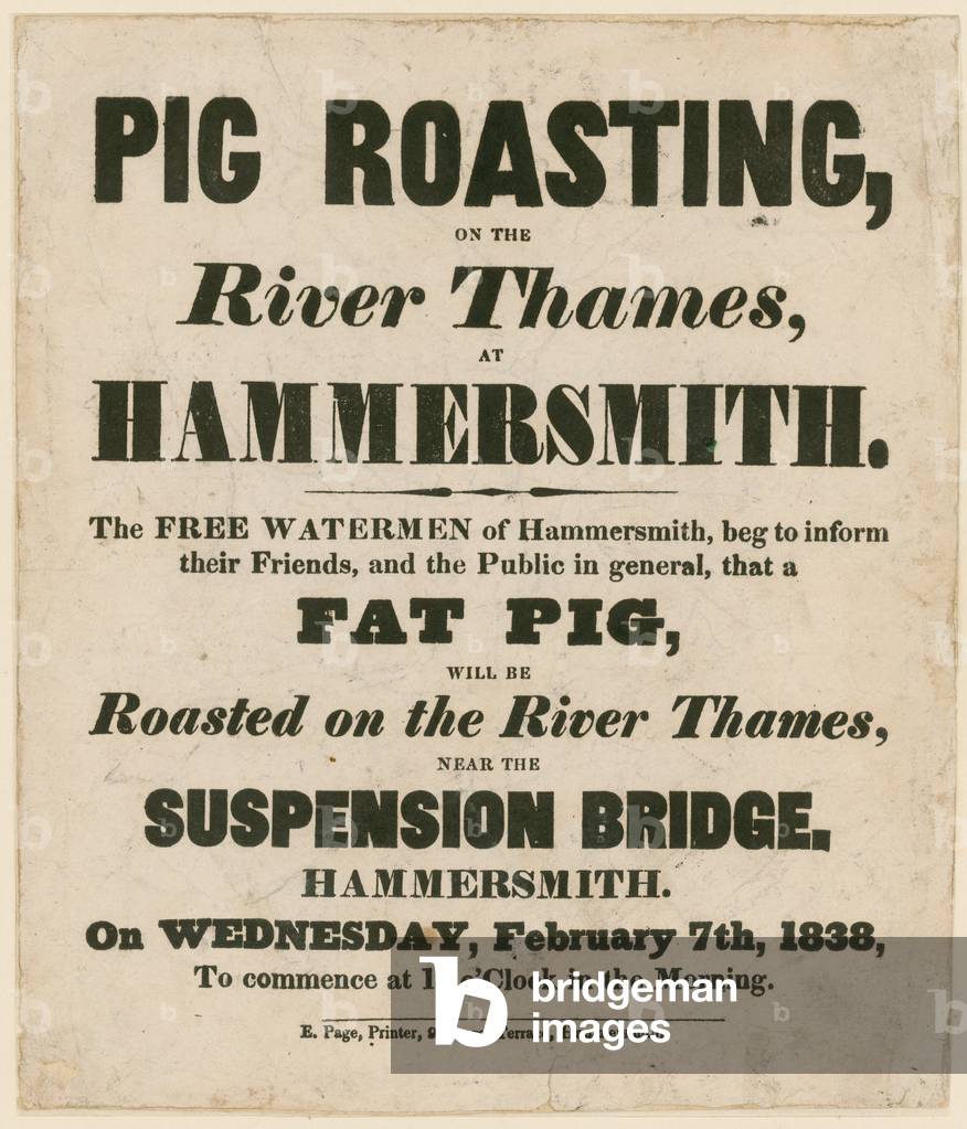 Advertisement for Pig Roasting on the River Thames (engraving)