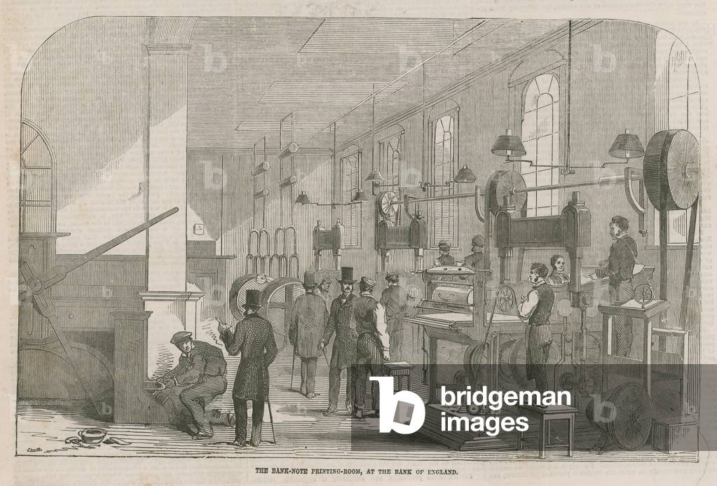 The bank note printing room (engraving)