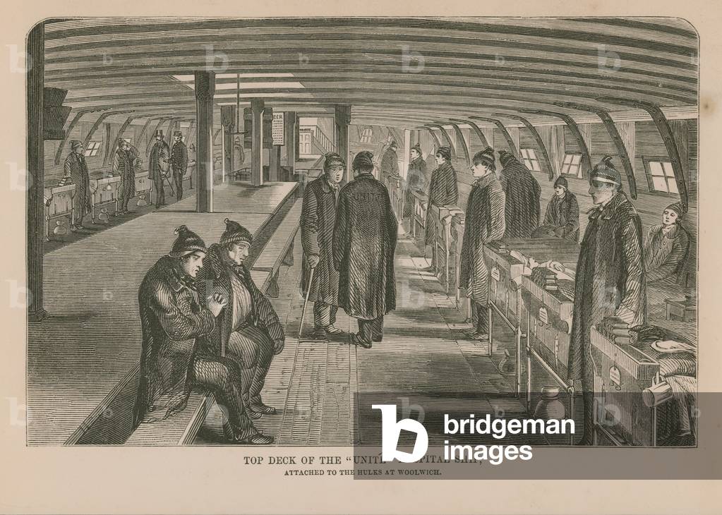 Top deck of the Unite hospital ship (engraving)