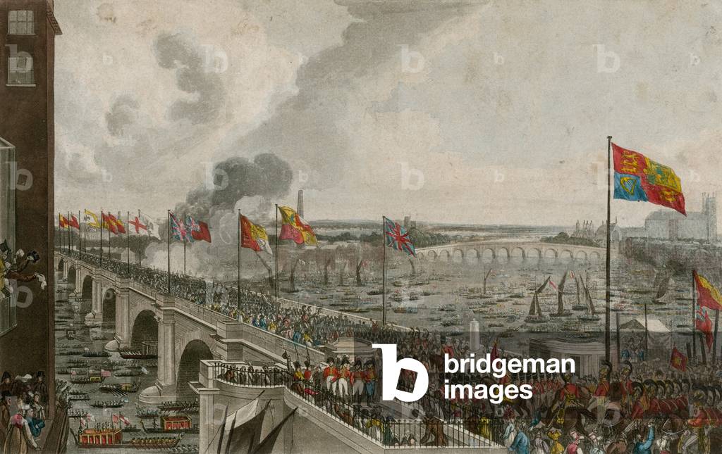 Waterloo Bridge, London (coloured engraving)