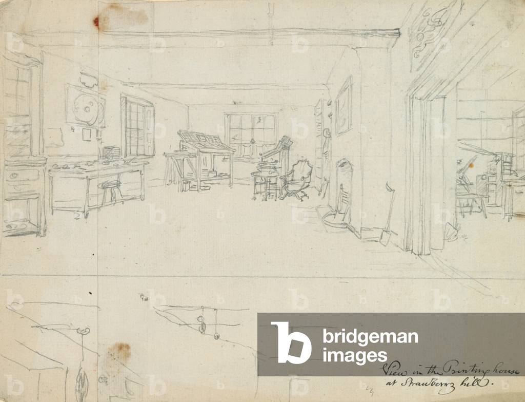 Hand drawn sketch of the Printing House, Strawberry Hill, London (pencil on paper)