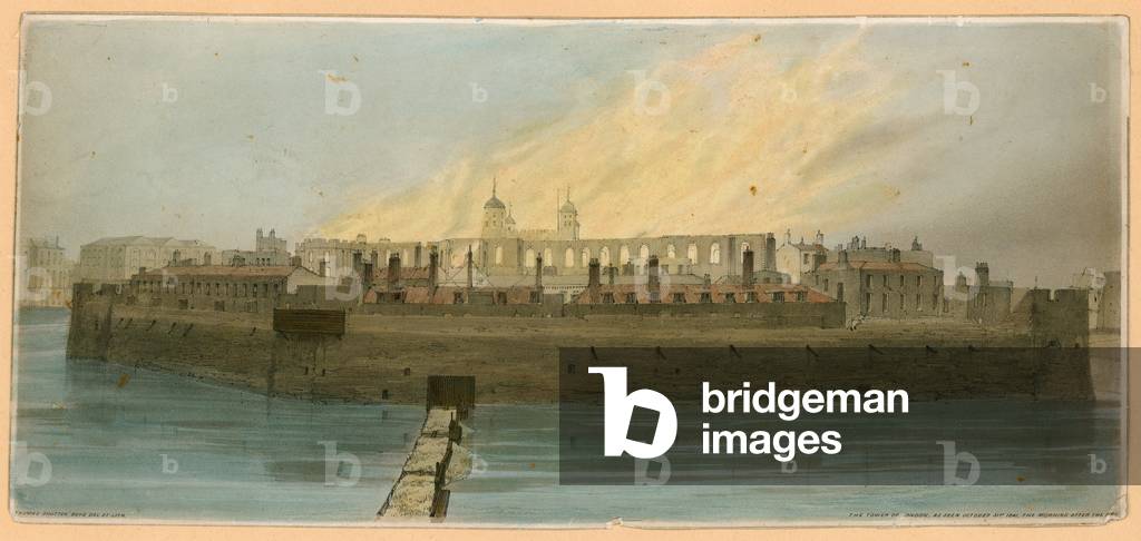 Tower of London Fire, 1841 (coloured engraving)