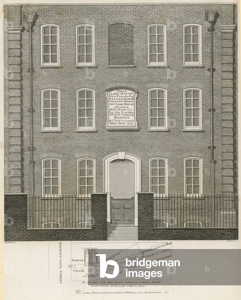The elevation of the Alms Houses endowed by Andrew Judd (engraving)
