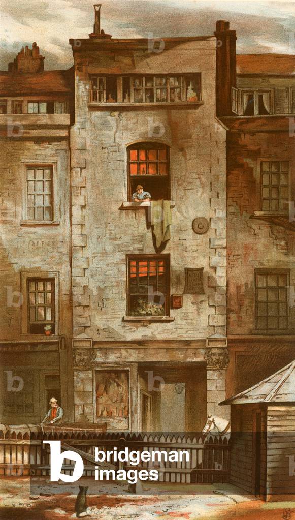 John Dryden's House, in Fetter Lane (coloured engraving)