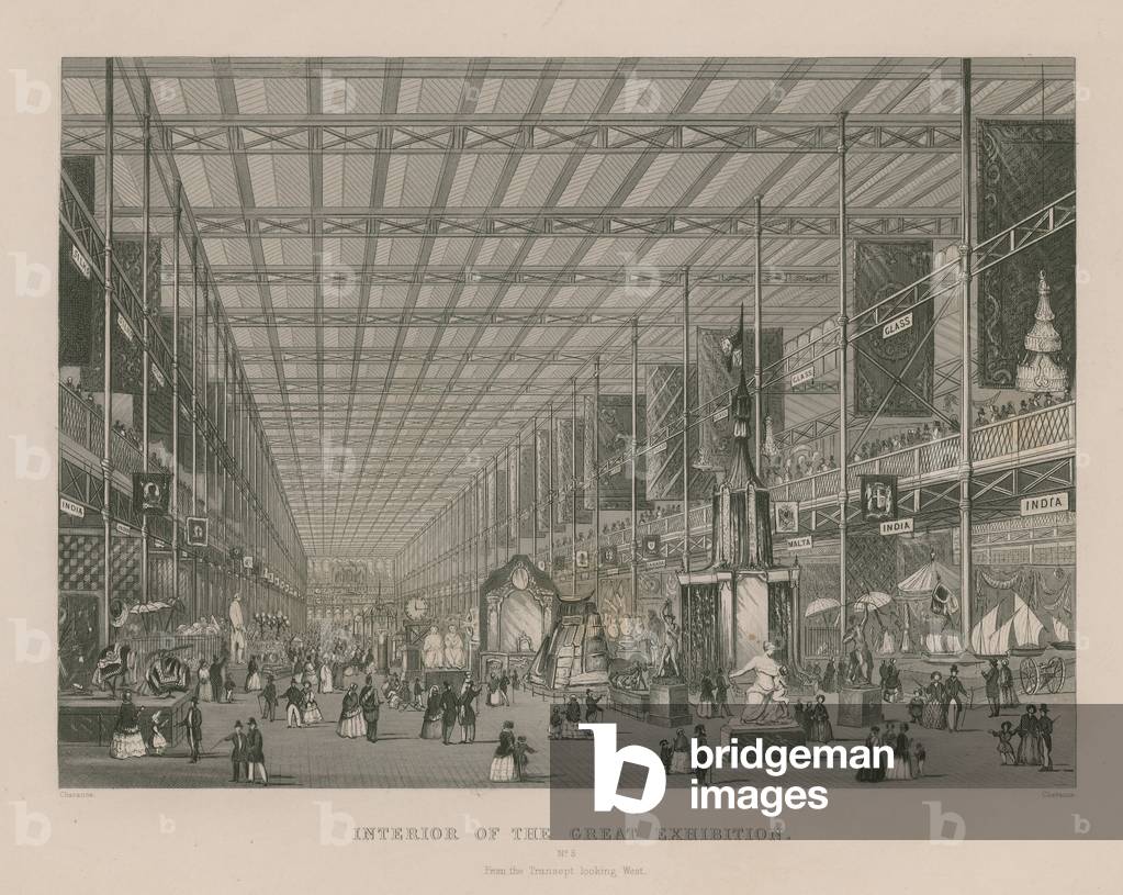 Interior of the Great Exhibition, 1851, from the Transept looking west (engraving)
