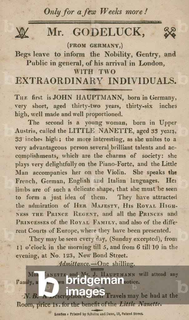 Advert for the appearance of two extraordinary individuals (engraving)