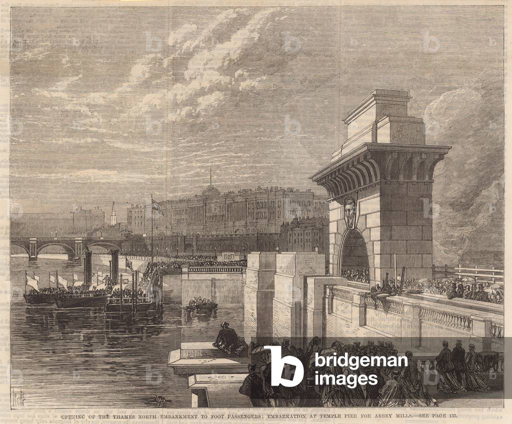 Opening of the north Thames Embankment to foot passengers (engraving)