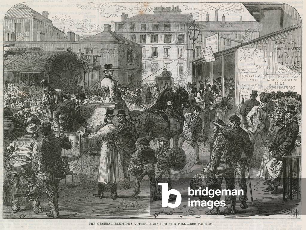 Voters coming to the poll (engraving)