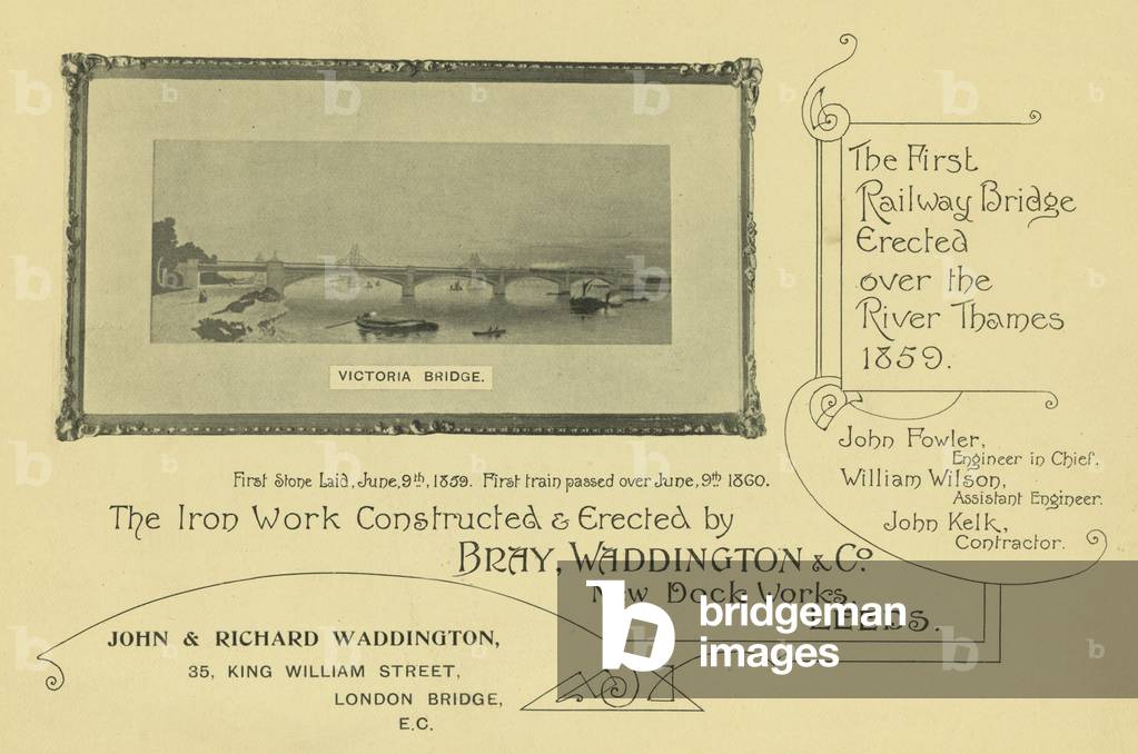 Advertisement with an image of Victoria Bridge (engraving)