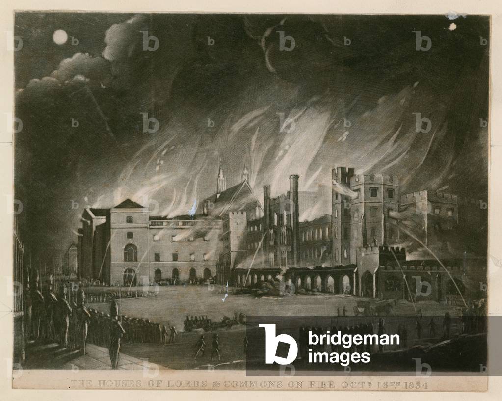 The Houses of Lords and Commons on fire, 16 October 1834 (engraving)