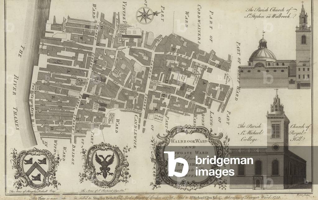Map of Walbrook Ward and Dowgate Ward, London (engraving)