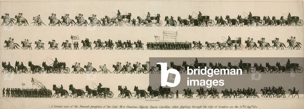 A correct view of the funeral procession of her late Most Gracious Majesty Queen Caroline when passing through the City of London on 14 August 1821 (engraving)