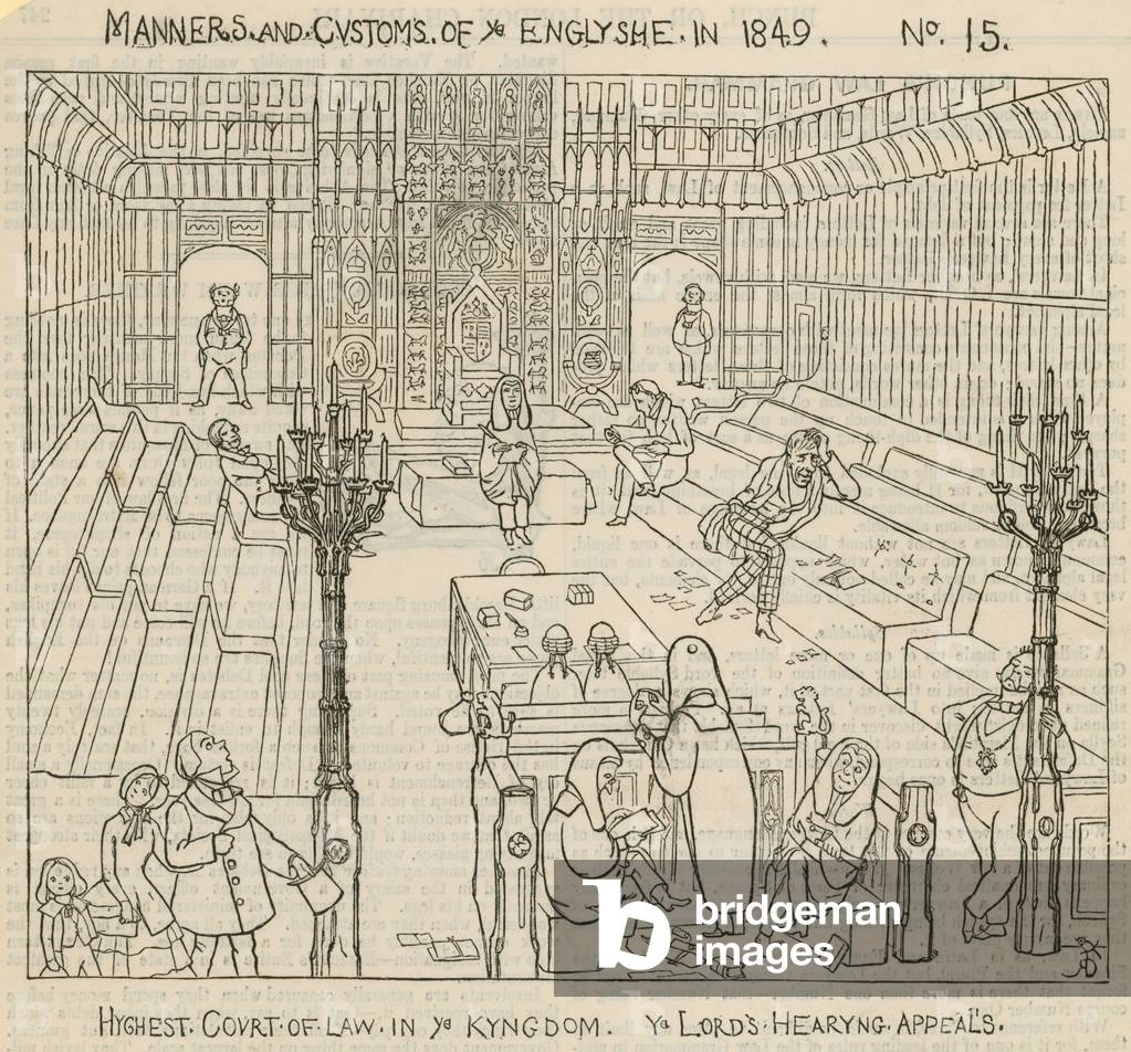 Manners and customs of the English in 1849: Highest court of law in the Kingdom, the Lord's hearing appeals (engraving)