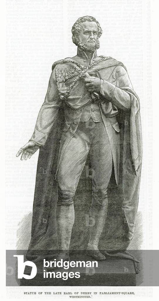 Statue of the late Earl of Derby in Parliament Square, Westminster (engraving)