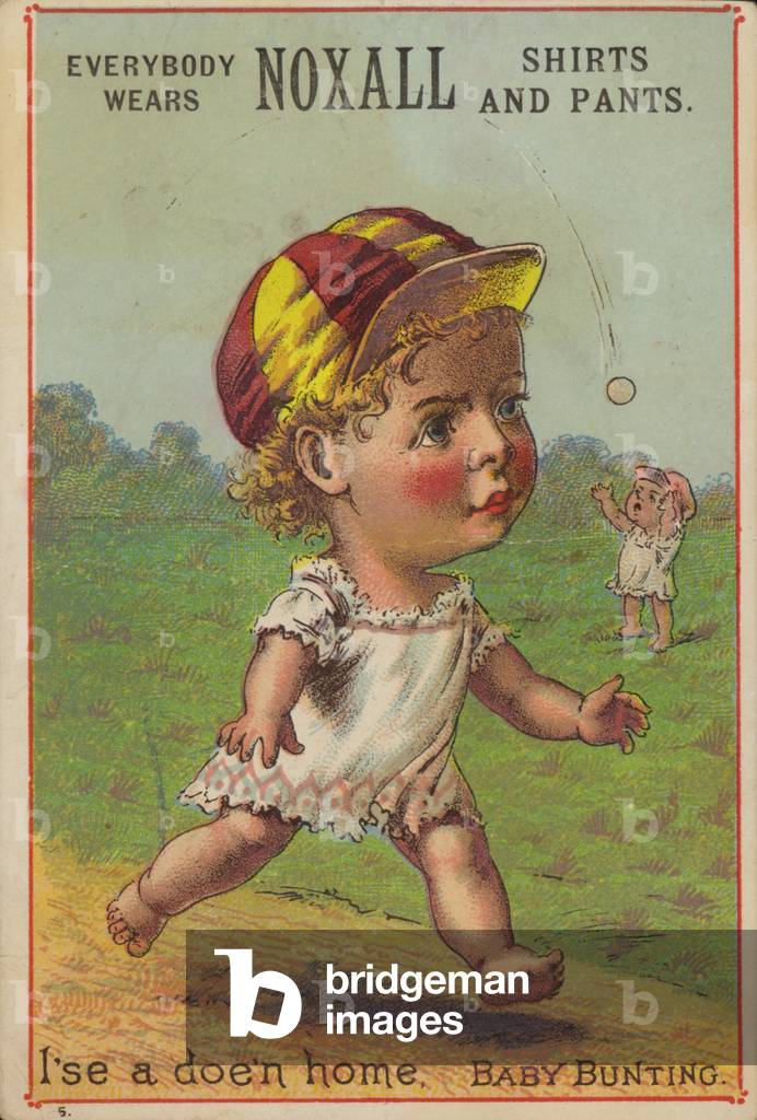 Baby Running Wearing Baseball Hat (chromolitho)