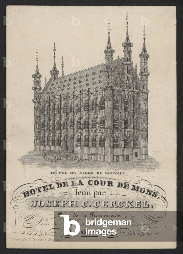 Hotel De La Cour De Mons, Joseph C Cerckel, Louvain (engraving)
