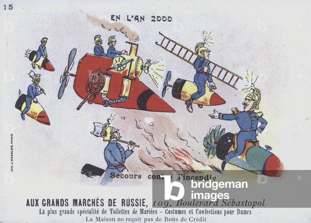 Fire fighting in the year 2000 (colour litho)