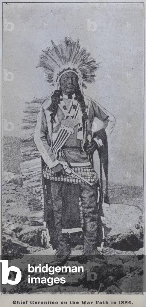 The Apache chief Geronimo on the warpath in 1885 (b/w photo)