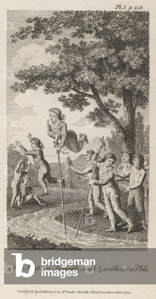 The leap in length with and without a pole (engraving)