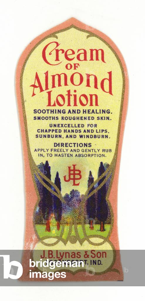 Cream of Almond Lotion Label, J B Lynas & Son (chromolitho)