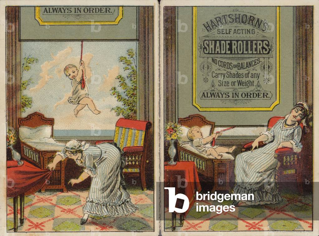 Woman and Baby advertising Shade Rollers, Blinds (chromolitho)