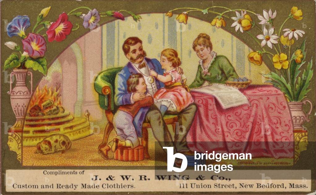 Family Relaxing By The Fire (chromolitho)