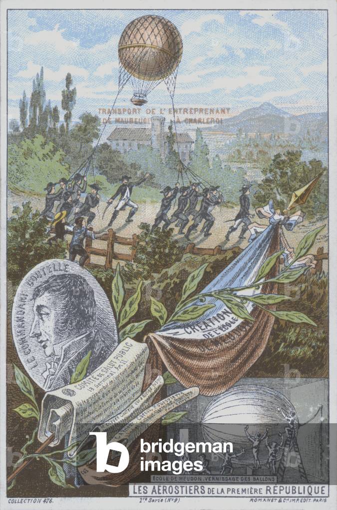 French balloonists of the First Republic, 1790s (colour litho)