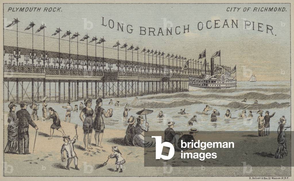 Plymouth Rock, City of Richmond, Long Branch Ocean Pier (chromolitho)