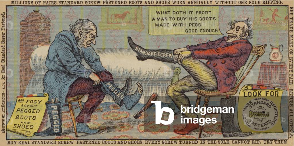 Old Men Trying On Boots (chromolitho)