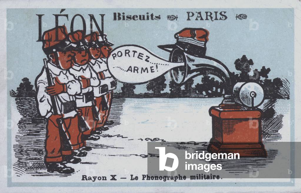 Military application of the phonograph (colour litho)