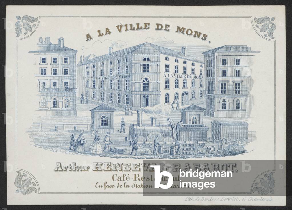 A La Ville De Mons, Arthur Henseval-Rabarot, Cafe Restaurant (engraving)